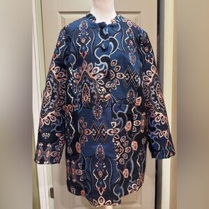 CHICO’S Beautiful Jacquard Mandarin Collar Topper Brocade Jacket Sz 12/14